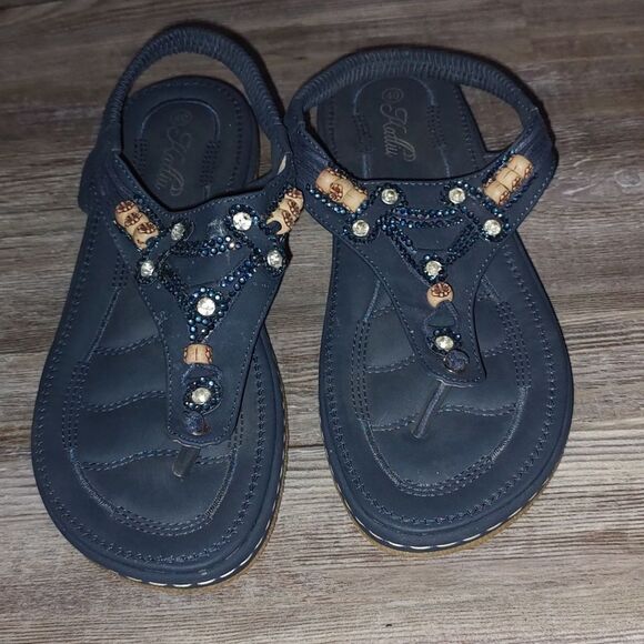 Katliu Navy Beaded Sandals Soft Comfort Arch Support  SZ 8.5 - Picture 2 of 7
